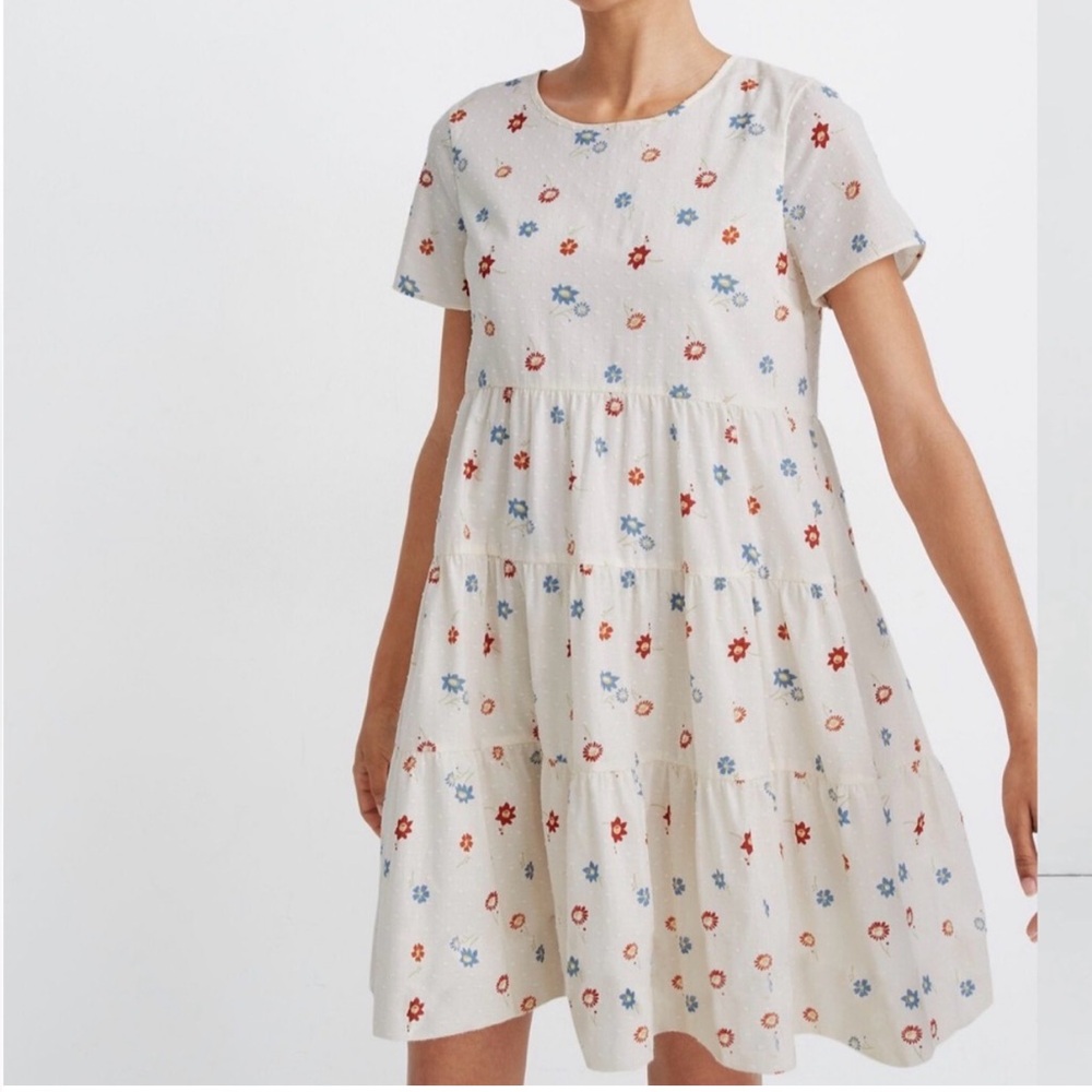 Women’s Madewell Tiered Mini Dress Size Small clipdot Floral Heyday White - Picture 2 of 10